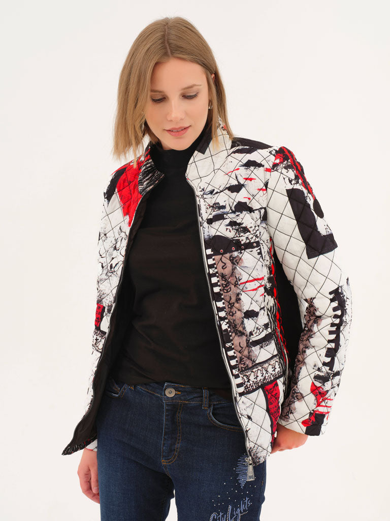 Black Multi Print Quilt Jacket - 75831