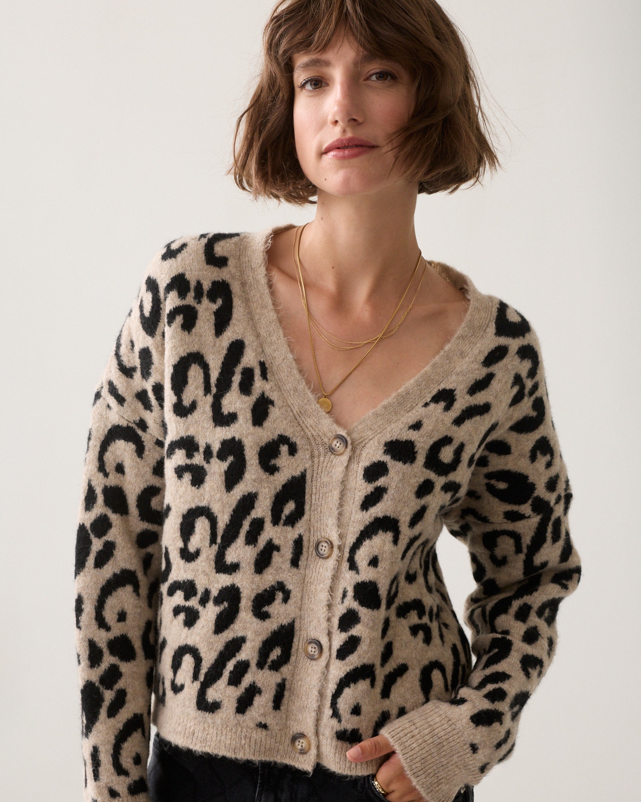 Light Taupe Leopard Cardigan - 7s8036