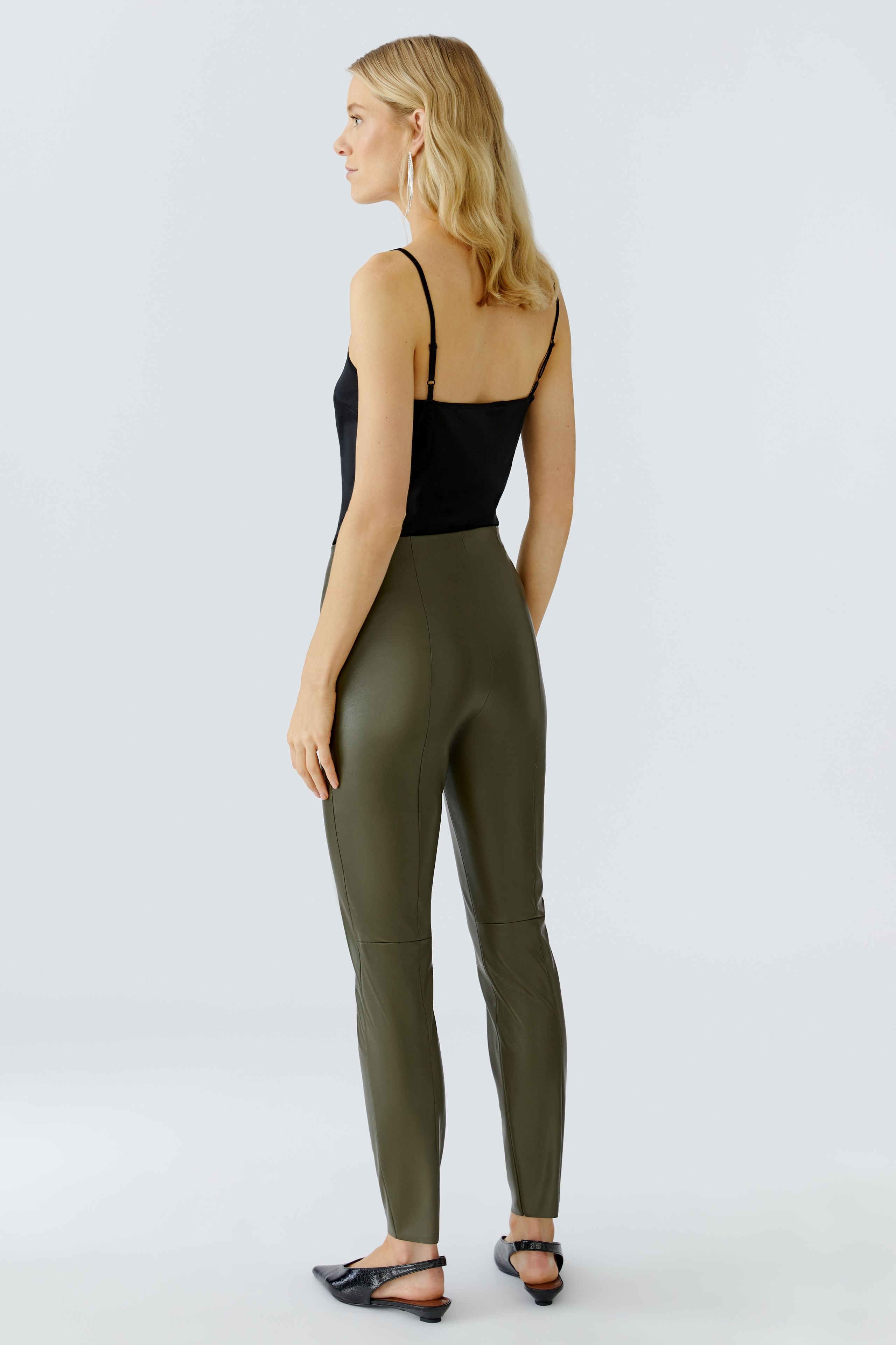 Khaki Faux Leather Leggings - 80039