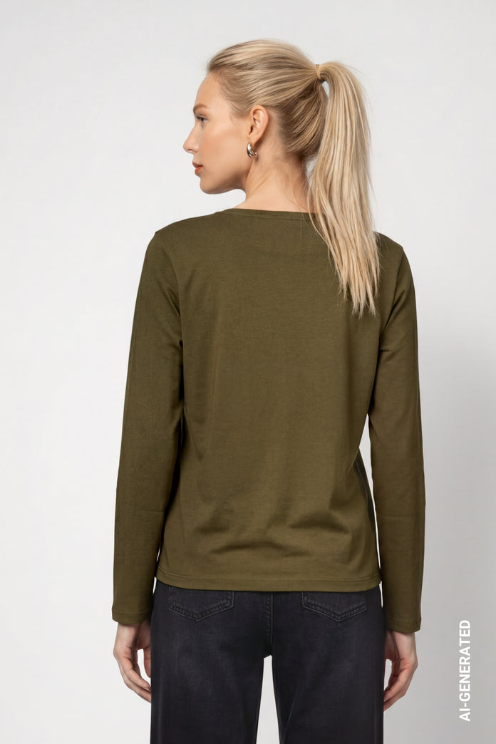 Olive Front Print Top - 810004