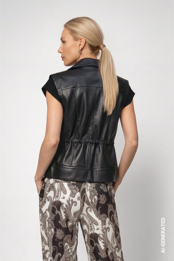 Black Faux Leather Waistcoat - 810067