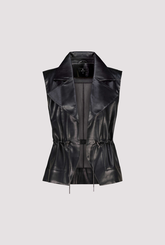 Black Faux Leather Waistcoat - 810067