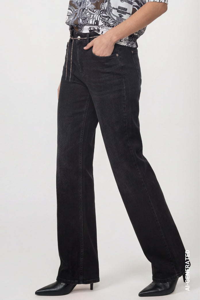 Dark Grey Wide Leg Jeans - 810112