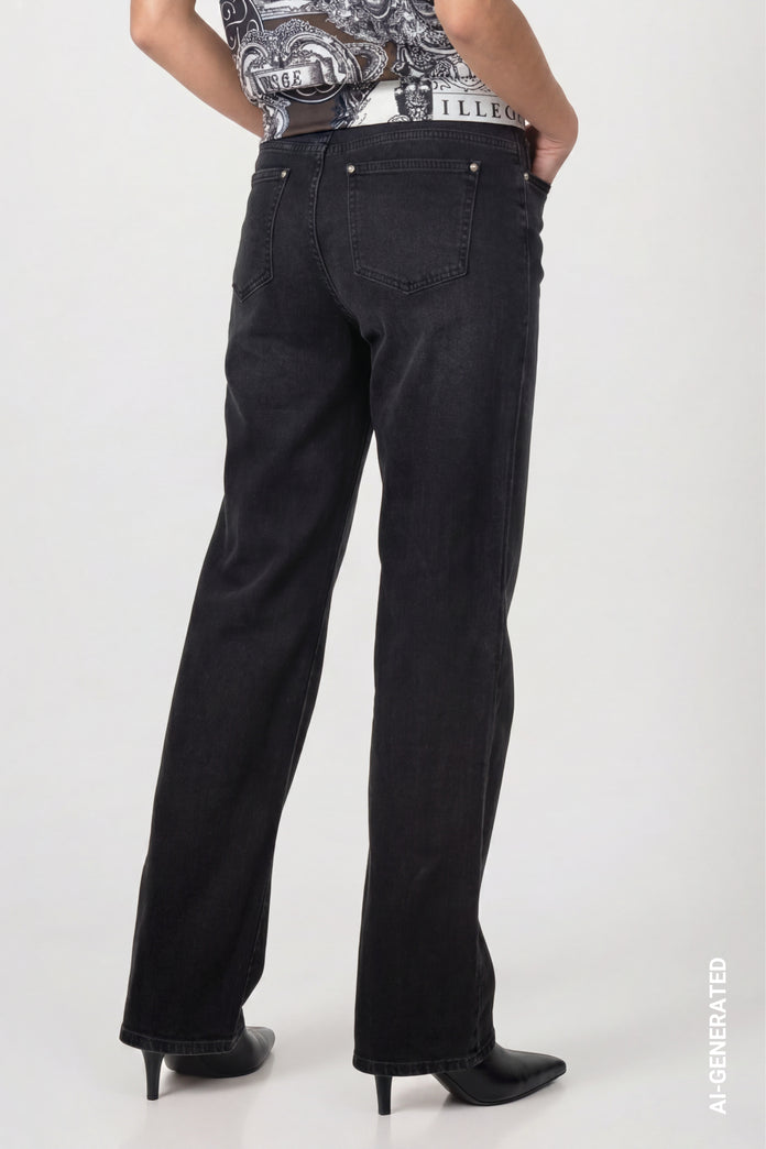 Dark Grey Wide Leg Jeans - 810112