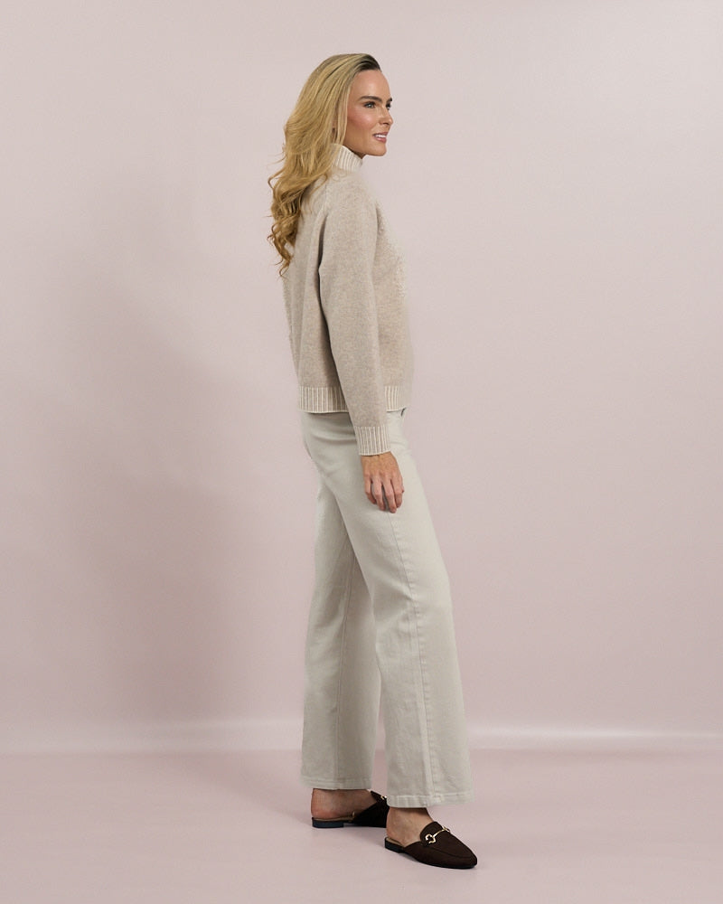 Beige Wool Stitch Detail Sweater - 8281