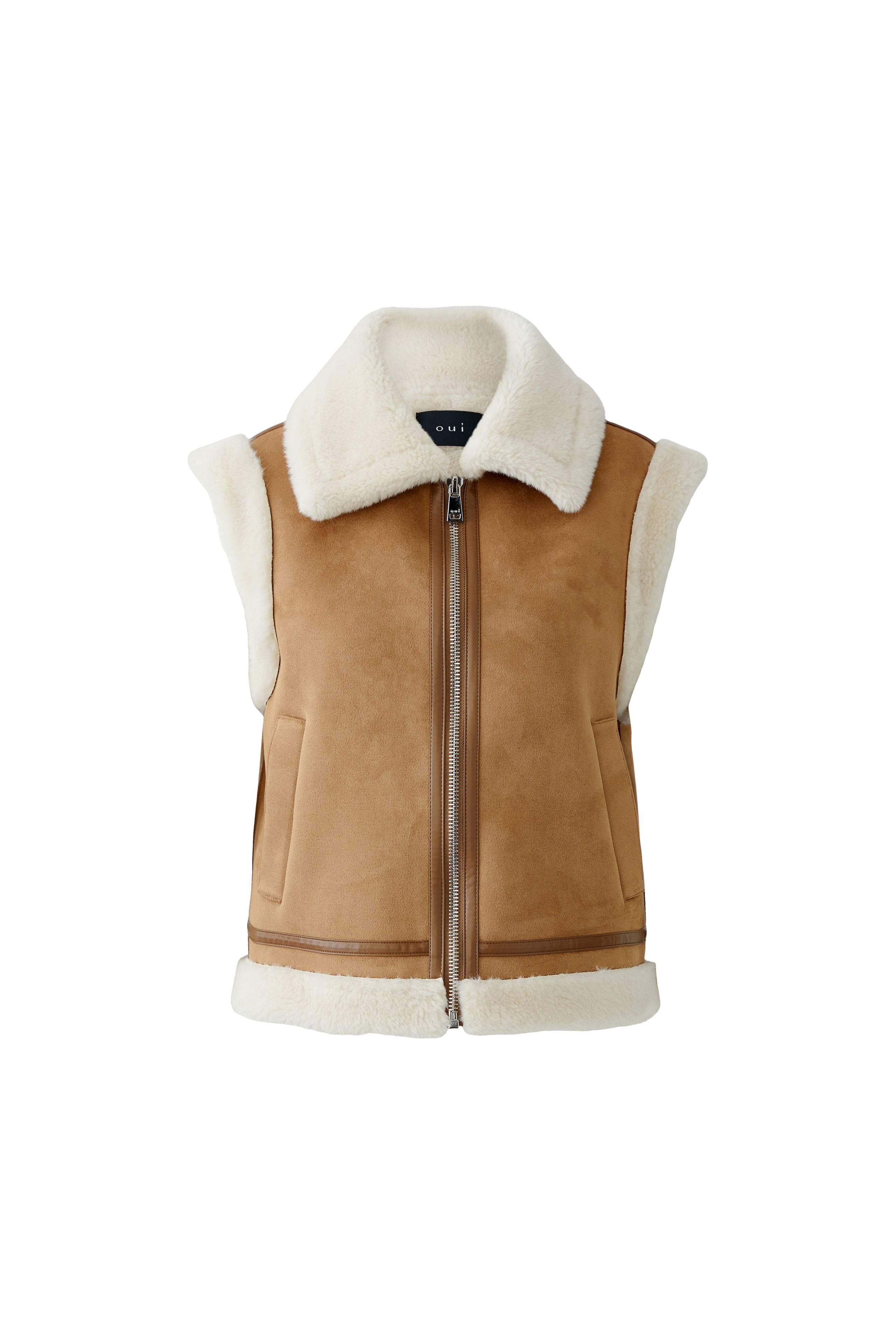 Dark Camel Shearling Gilet - 86158