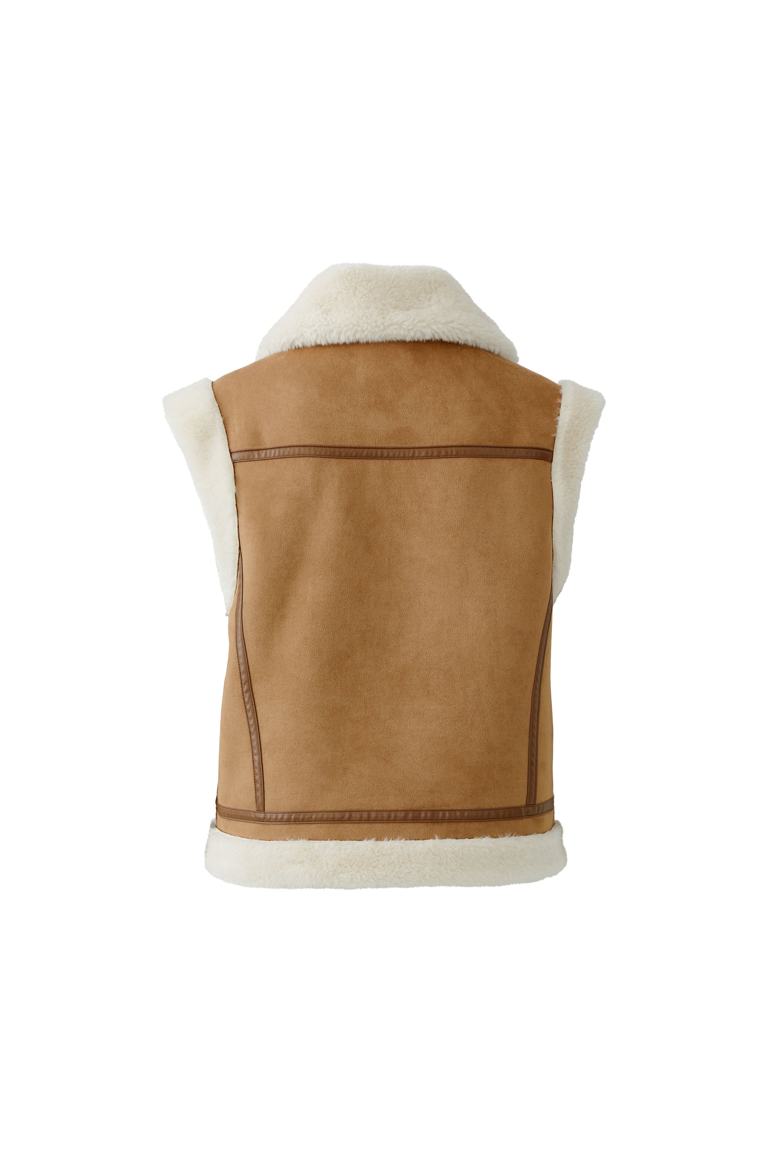 Dark Camel Shearling Gilet - 86158