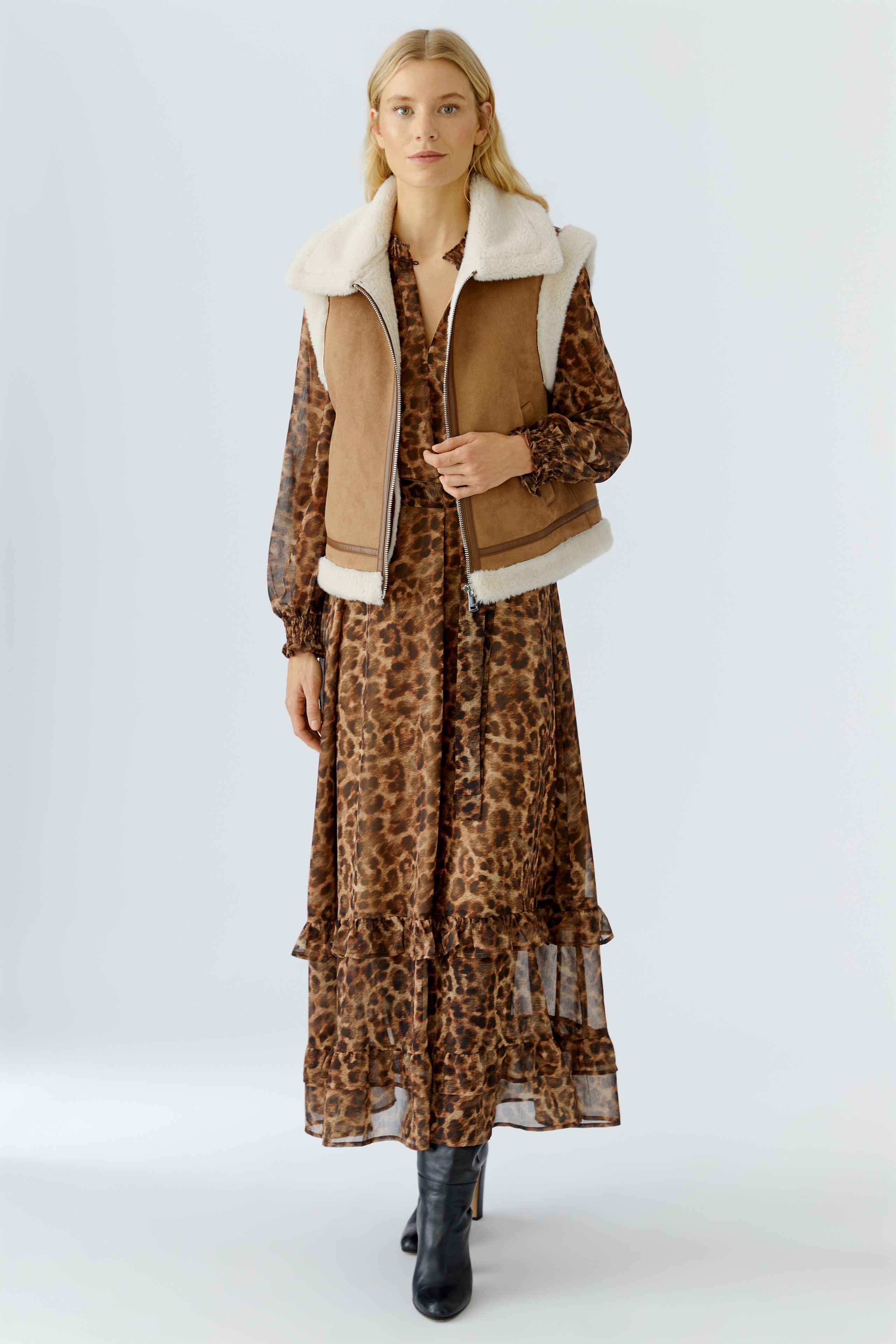 Dark Camel Shearling Gilet - 86158