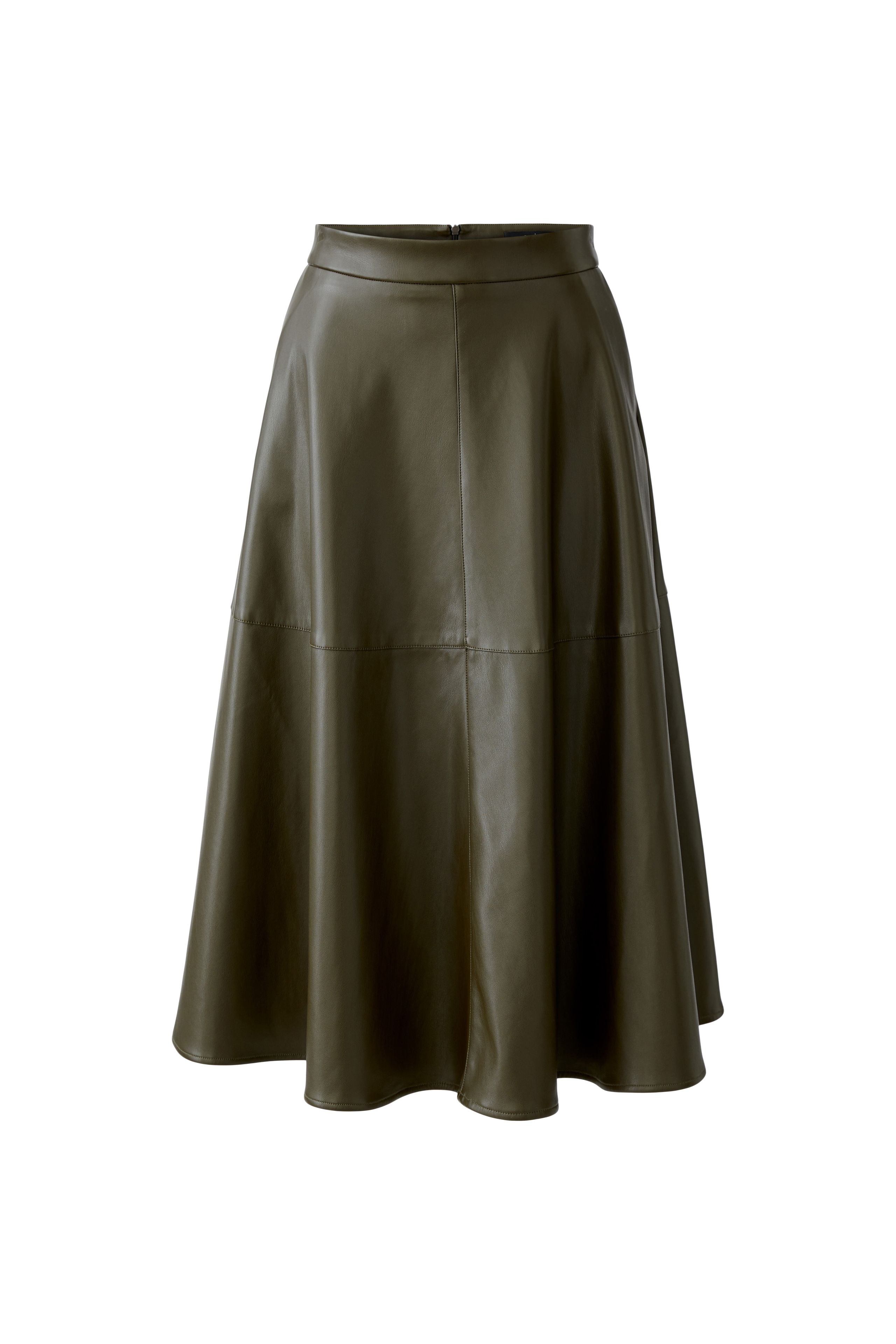 Khaki A-Line Faux Leather Skirt - 87352