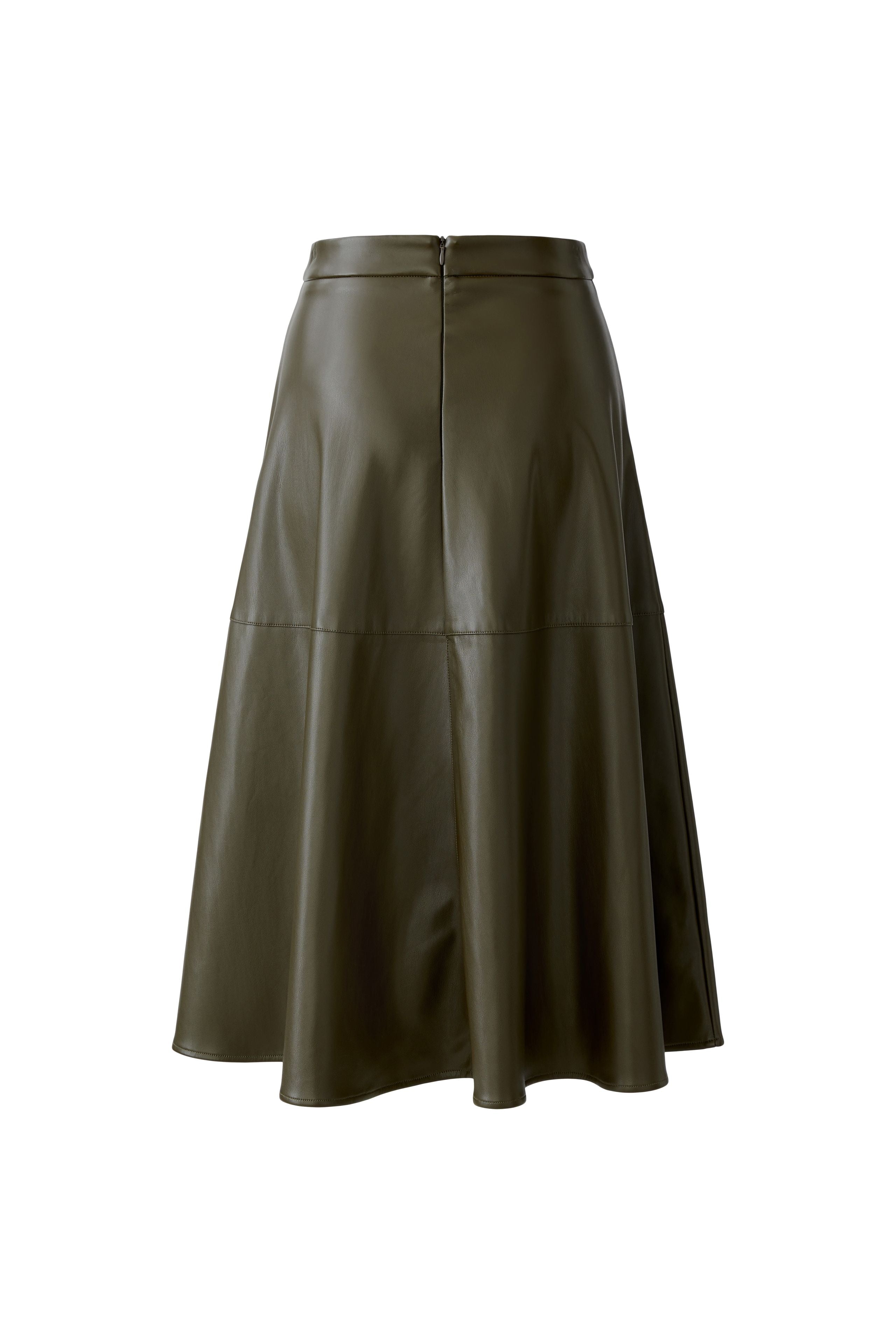 Khaki A-Line Faux Leather Skirt - 87352