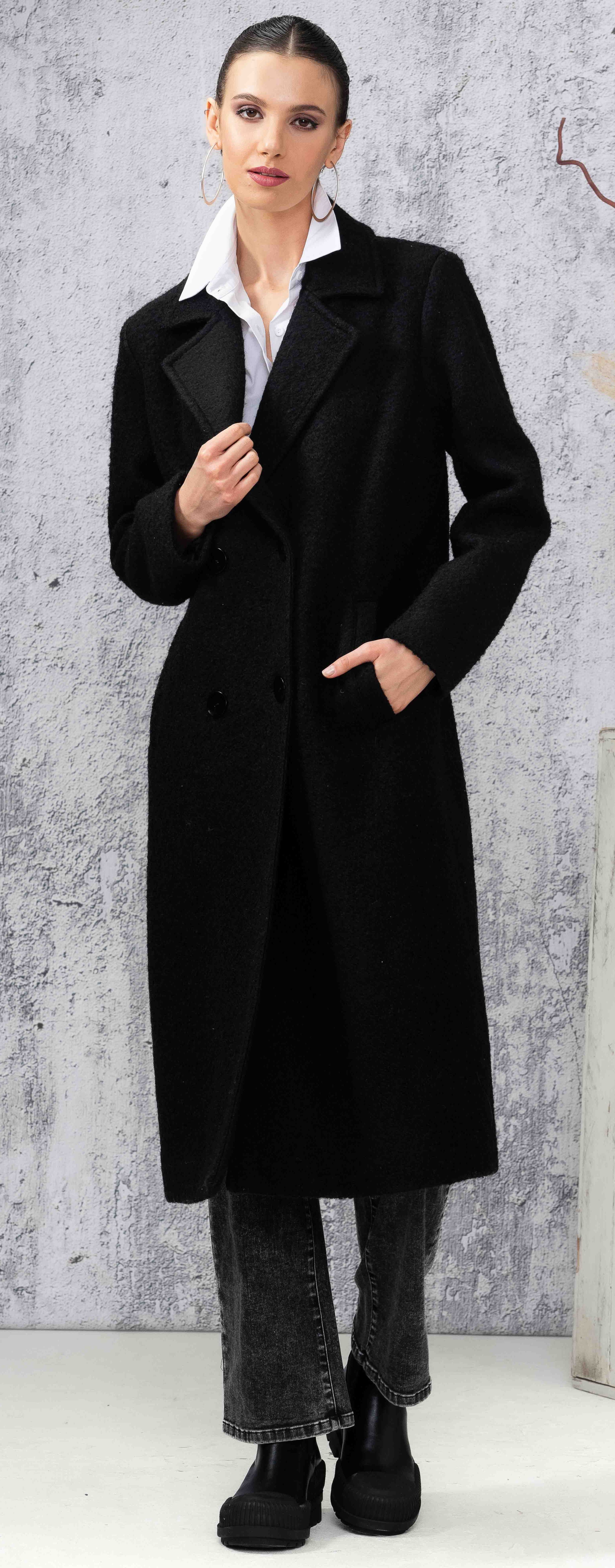 Black Wool Blend Coat - A44003