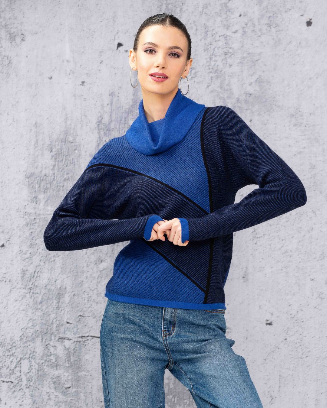 Blue Cowl Neck Jumper - A44440