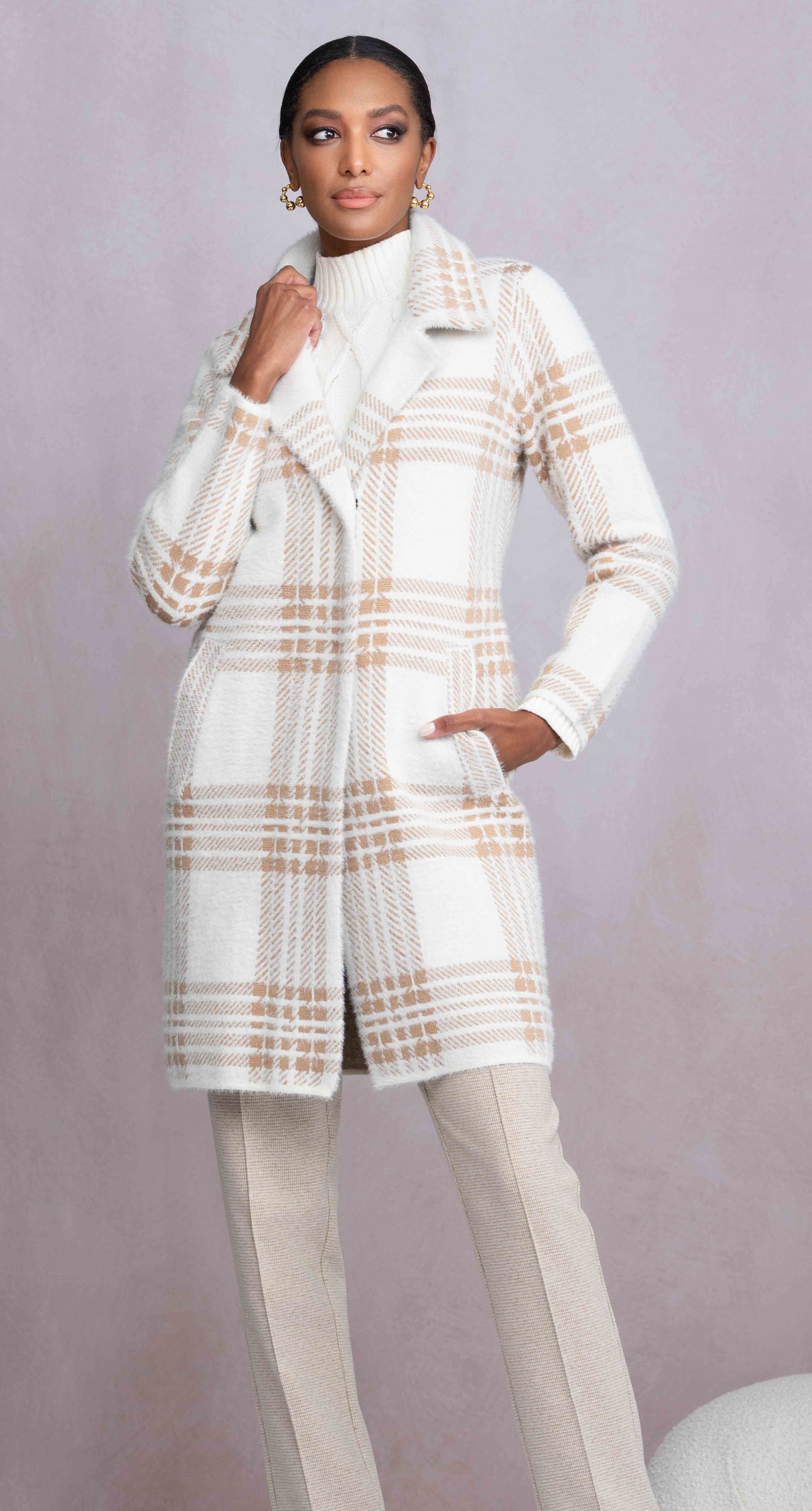 Camel Check Cardigan - A46045