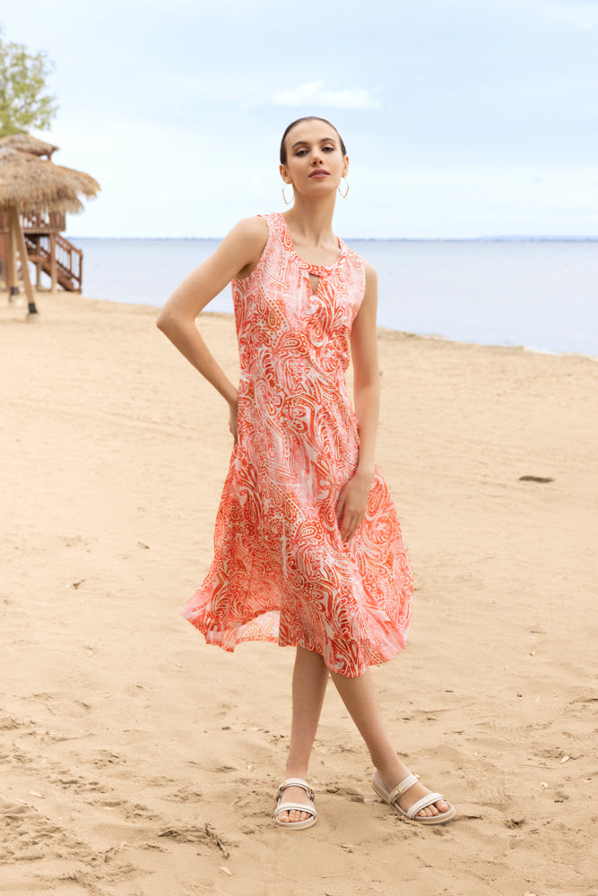 Orange Paisley Print Dress - A47033