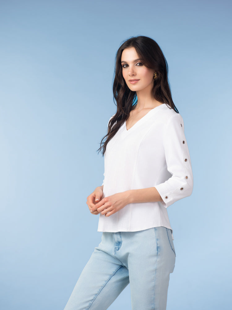 White Eyelet Sleeve Top - A47080