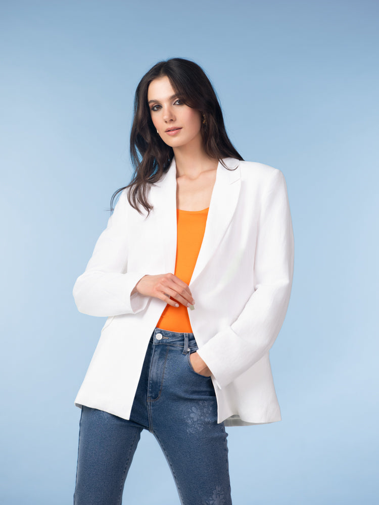 White Linen Blend Blazer - A47160