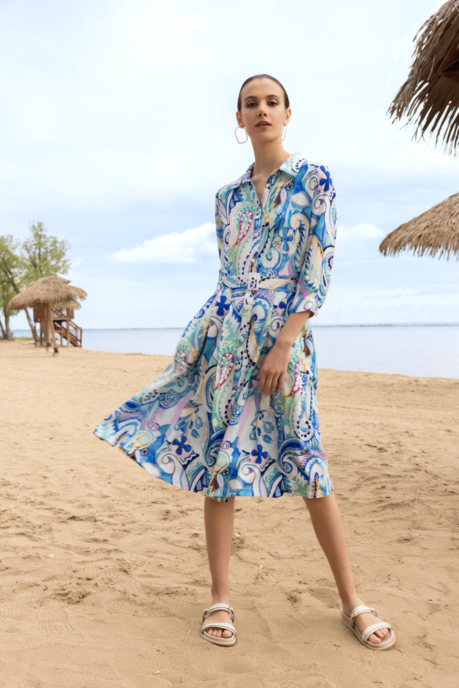 Blue Paisley Shirt Dress - A47207
