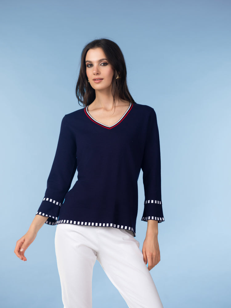 Navy V Neck Sweater - A47460