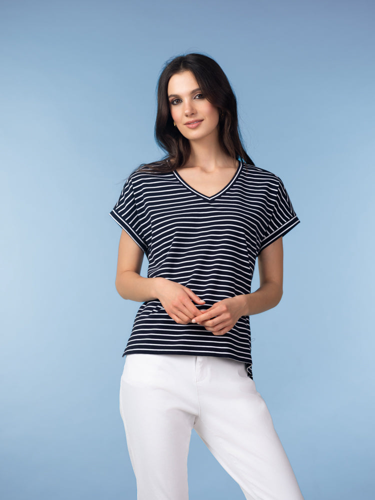Navy V Neck T-Shirt - A47469