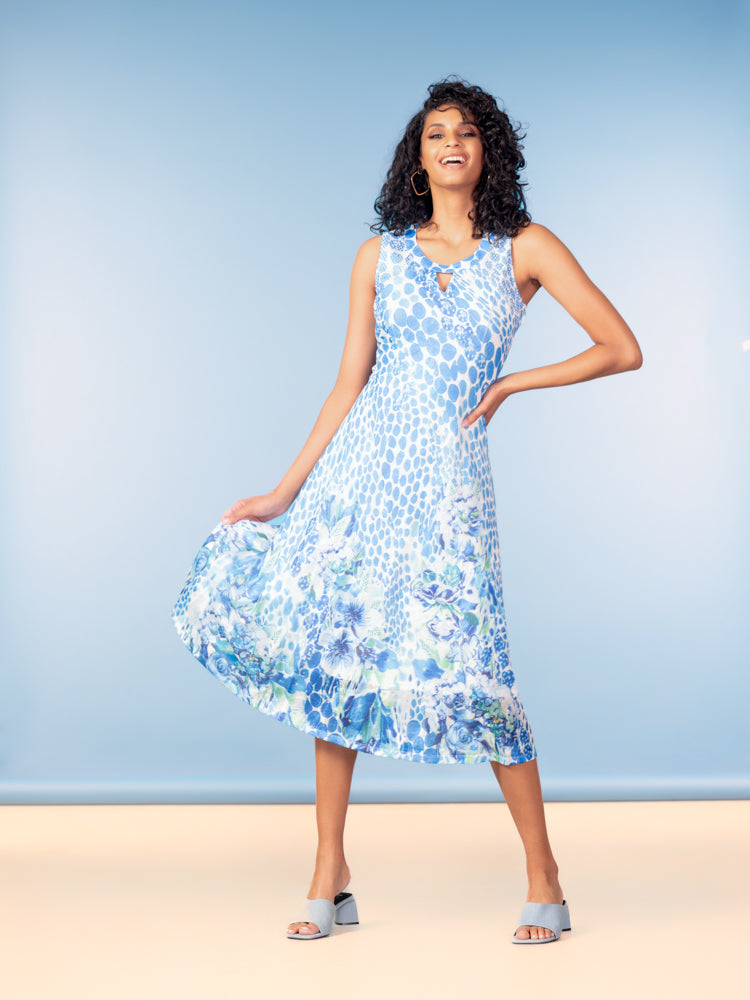 Blue Mix Print Dress - A47635