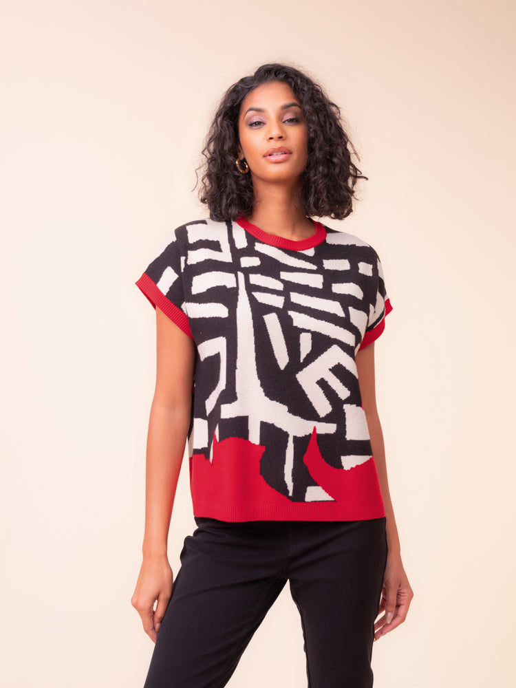 Black & Red Abstract Top - A48045
