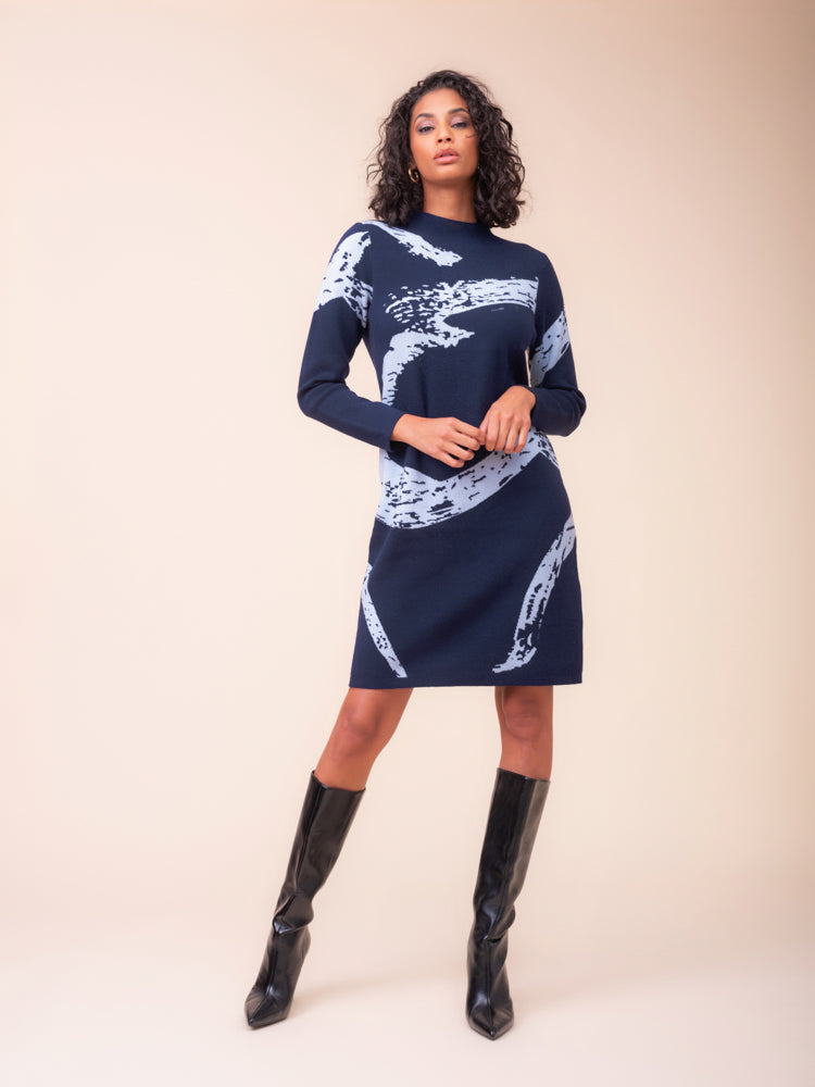 Abstract Navy Dress - A48075
