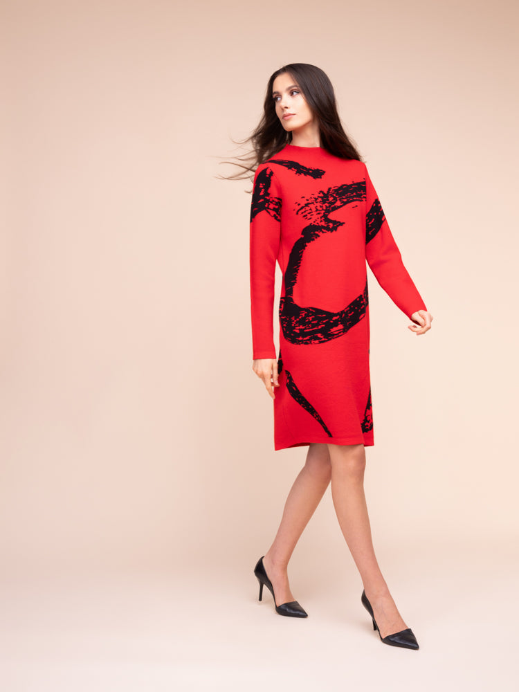 Abstract Red & Black Dress - A48075