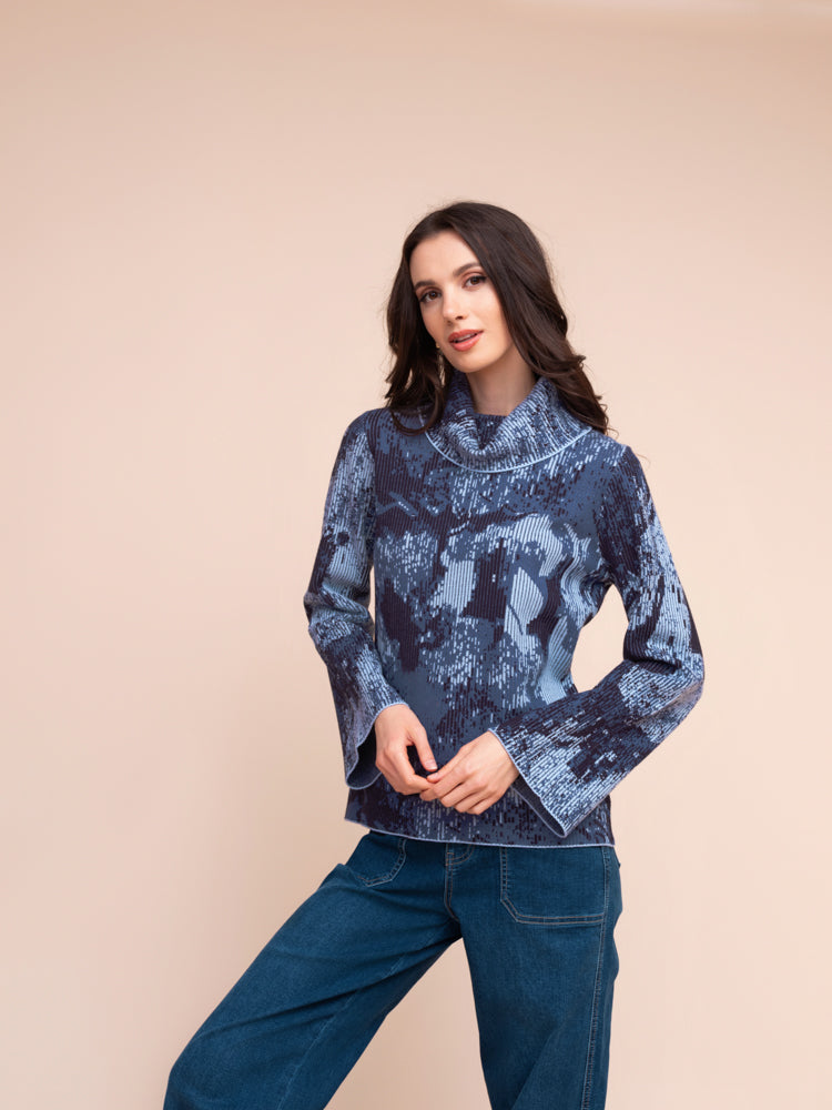 Abstract Blue Rollneck Sweater - A48091