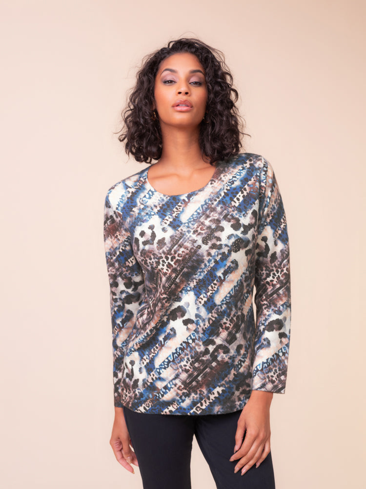 Blue Animal Print Sweater - A48099