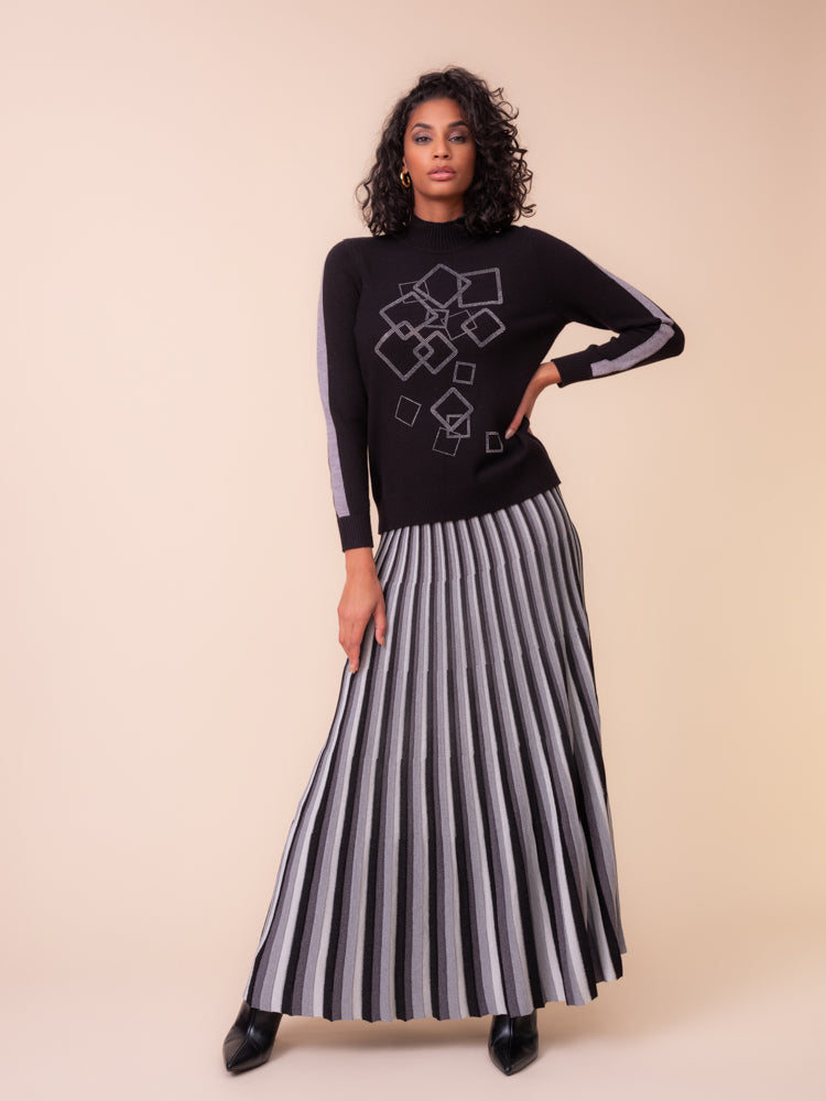 Black & Grey Stripe Sleeve Sweater - A48402