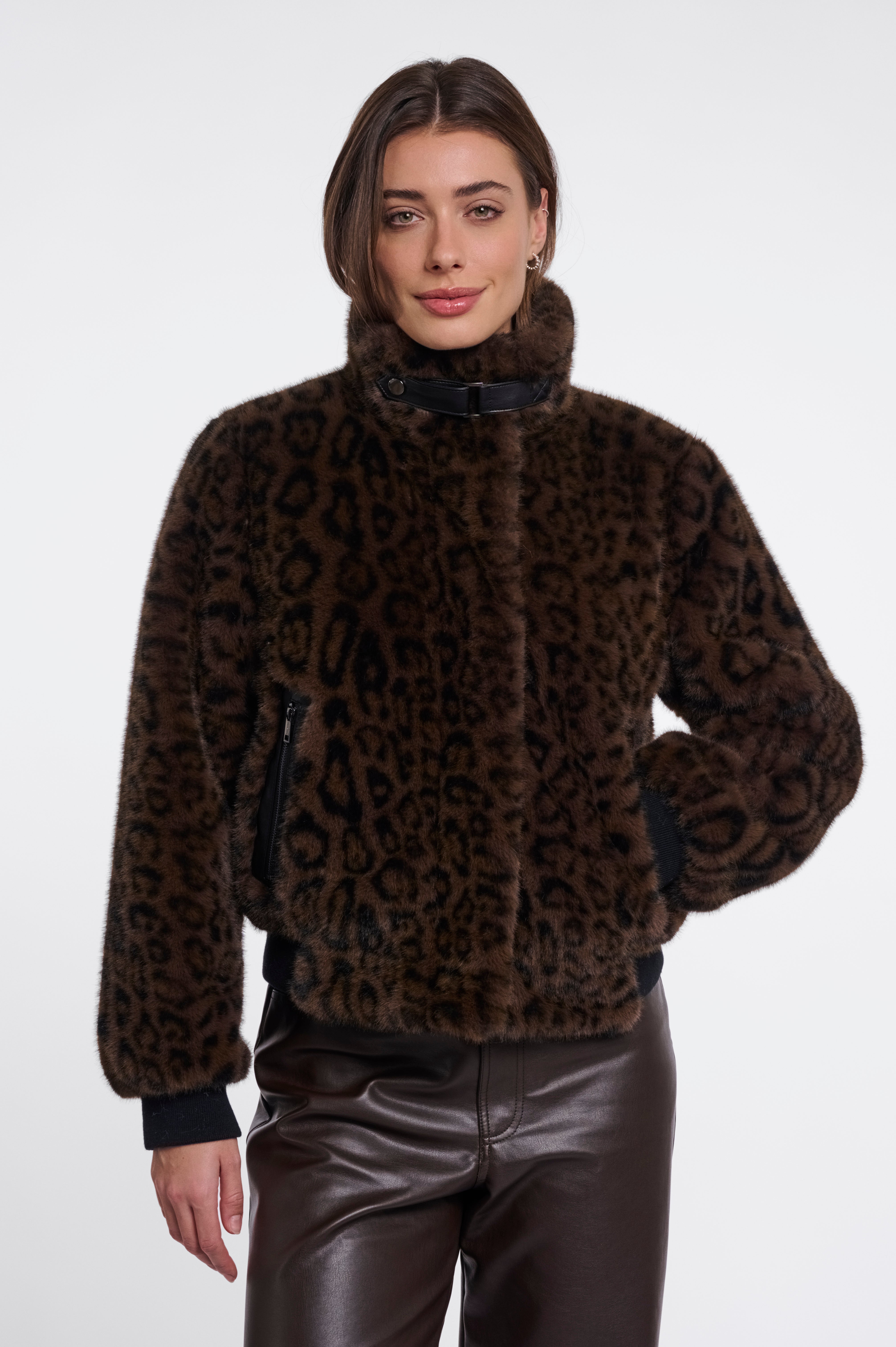 Ambra Brown Leopard Faux Fur Jacket - 7012611