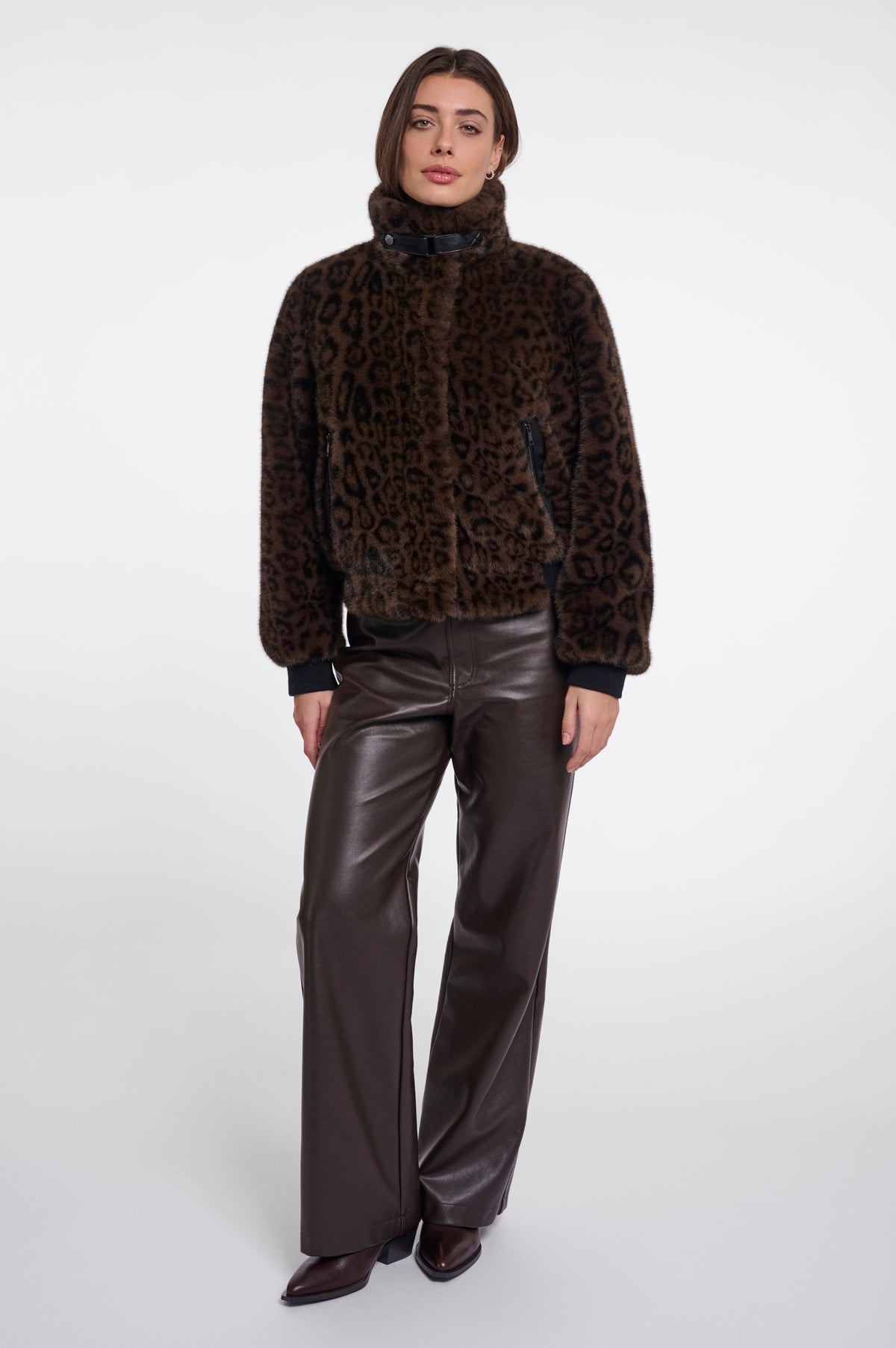 Ambra Brown Leopard Faux Fur Jacket - 7012611
