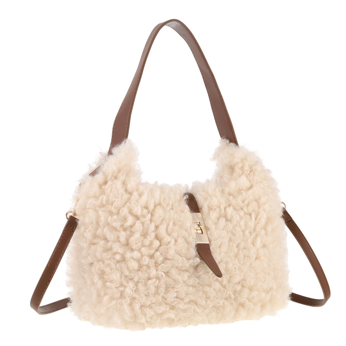 Linen Faux Fur Scoop Bag - BAG95