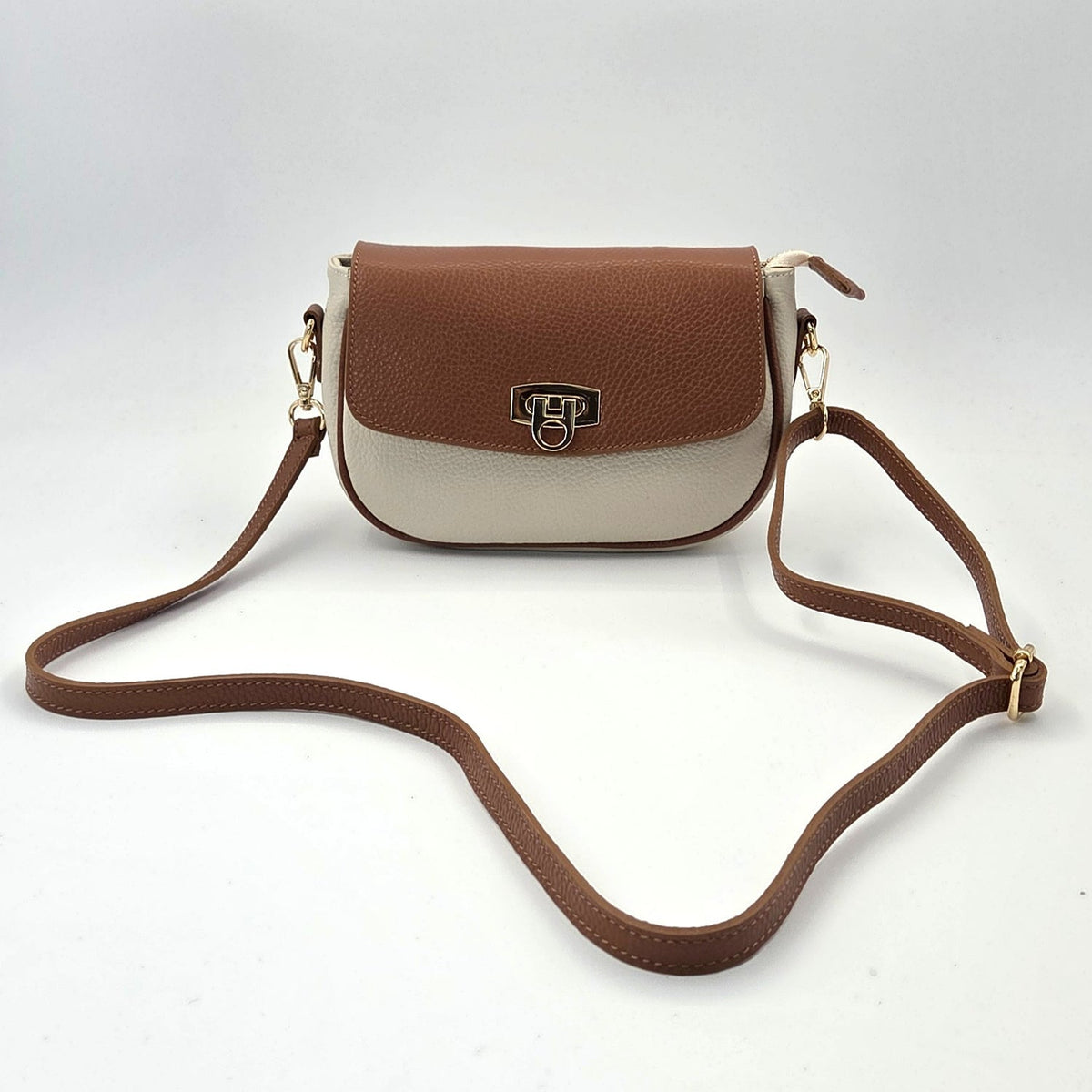 Beige & Tan Leather Handbag - BAGCZ004