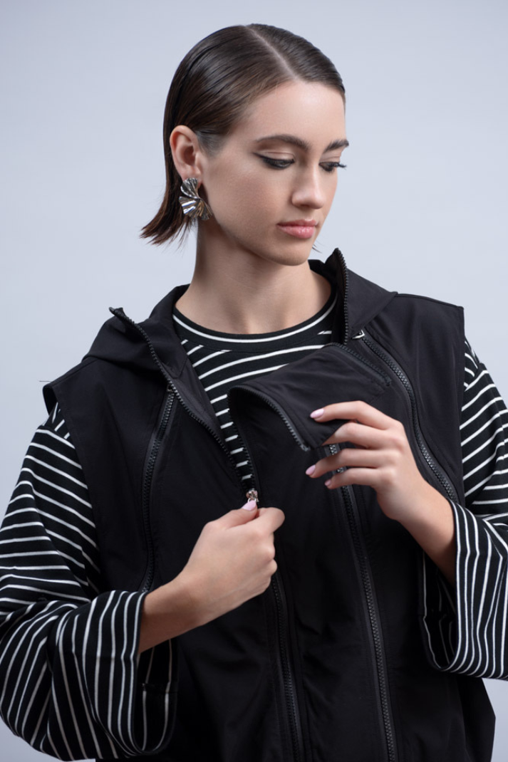 Black Zip Hooded Waistcoat - H2003