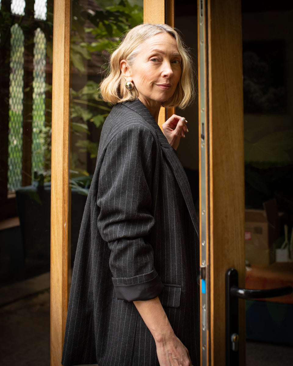 Drew Dark Charcoal Pinstripe Blazer