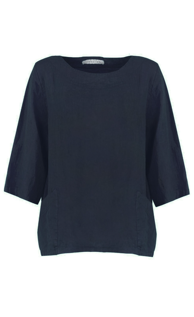 Edie Navy Linen Top
