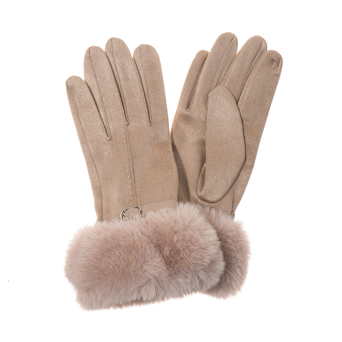 Linen Faux Fur Trim Gloves - GL4