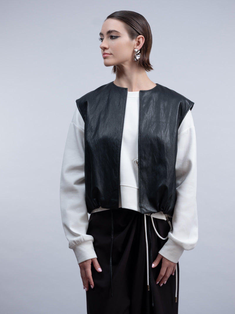 Black Faux Leather Waistcoat - H2010