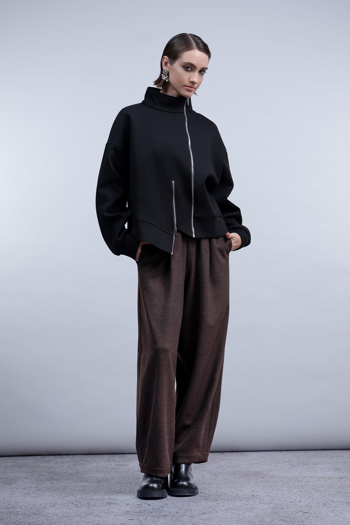Black Asymmetric Zip Jacket - H2048