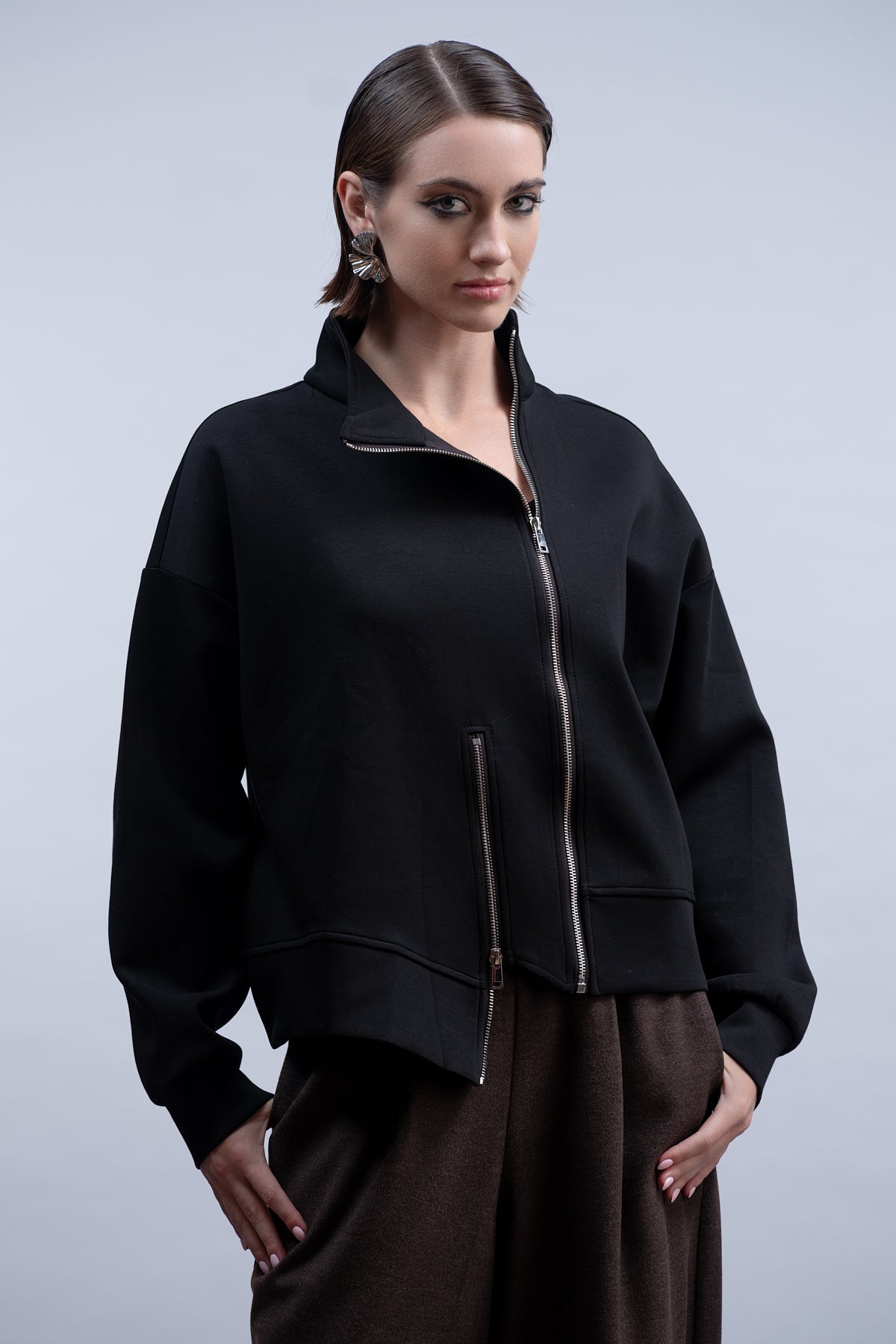 Black Asymmetric Zip Jacket - H2048