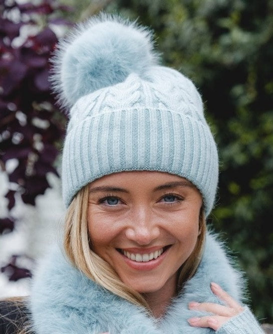 Ice Blue Cable Knit Hat - HAT61