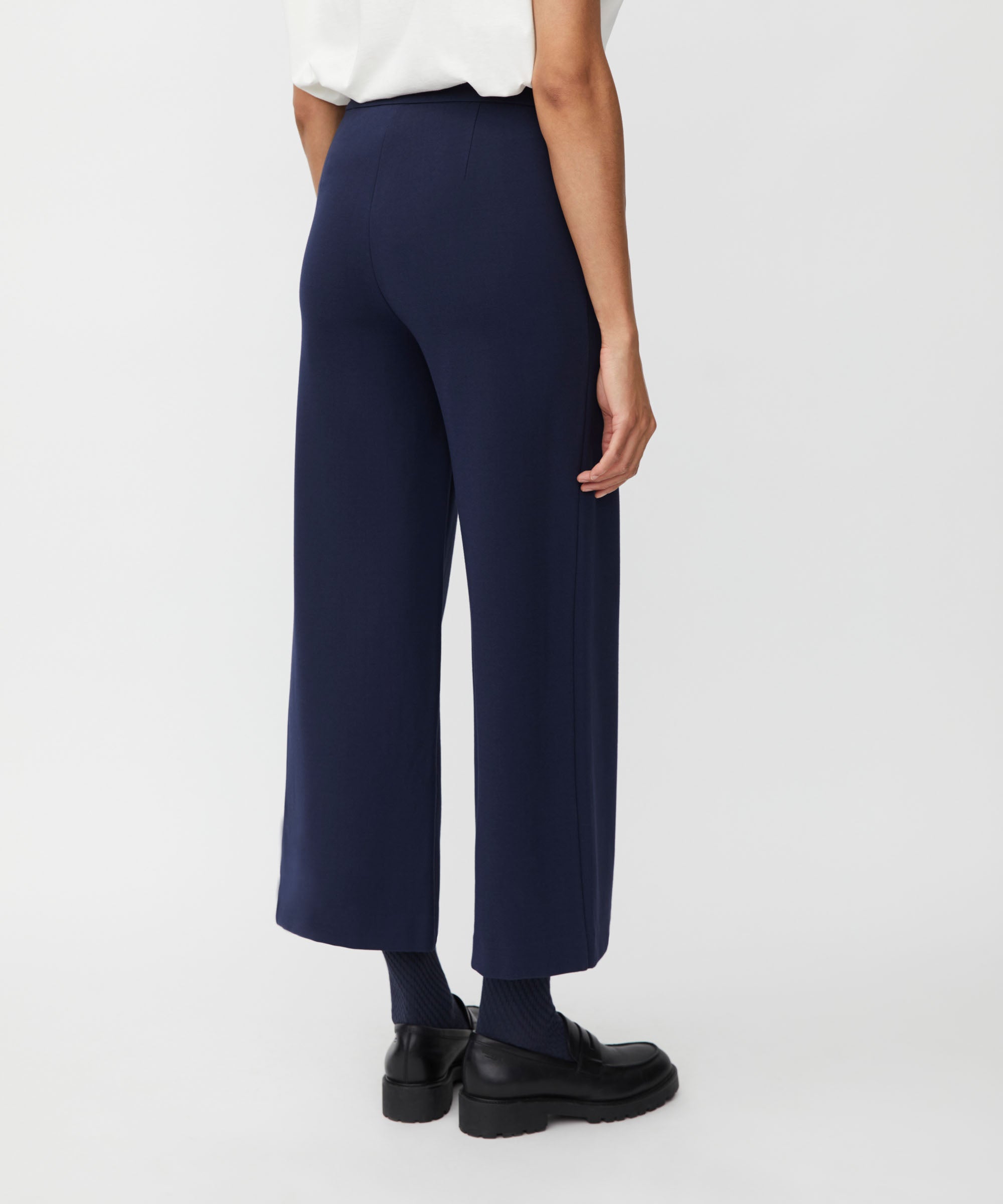 Paxora Navy Wide Leg Crop Trousers - 1011288