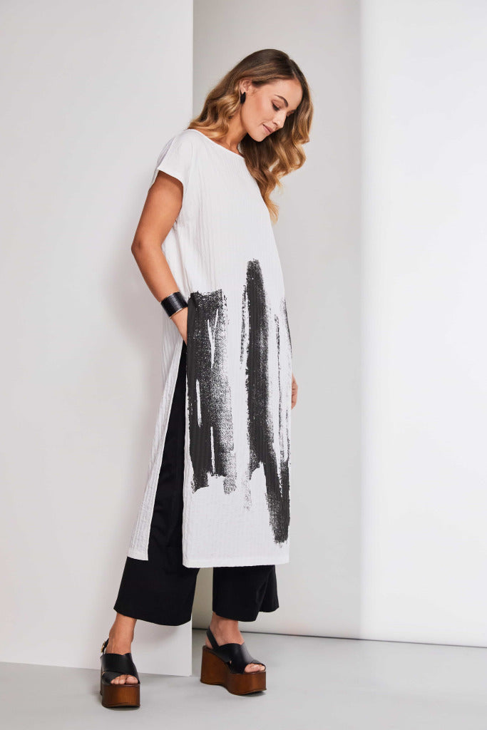 White Brushstroke Tunic - NAS25117