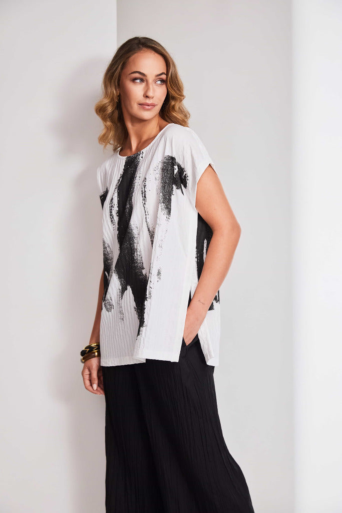 White Brushstroke Top - NAS25118