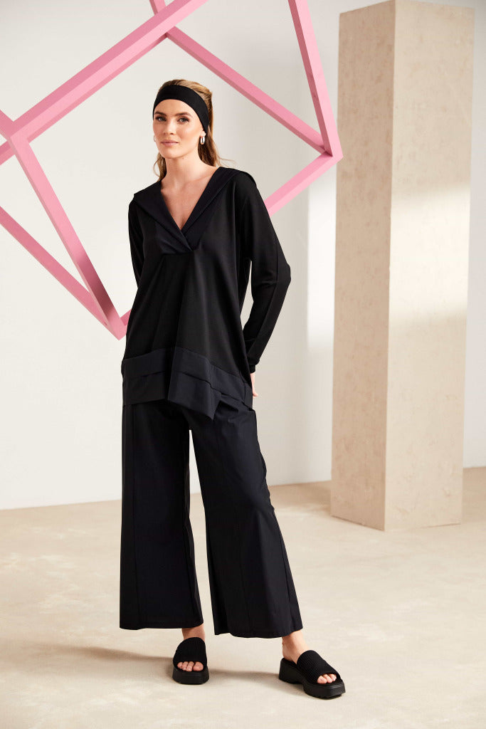 Black Wide Flared Leg Trousers - NAS25146