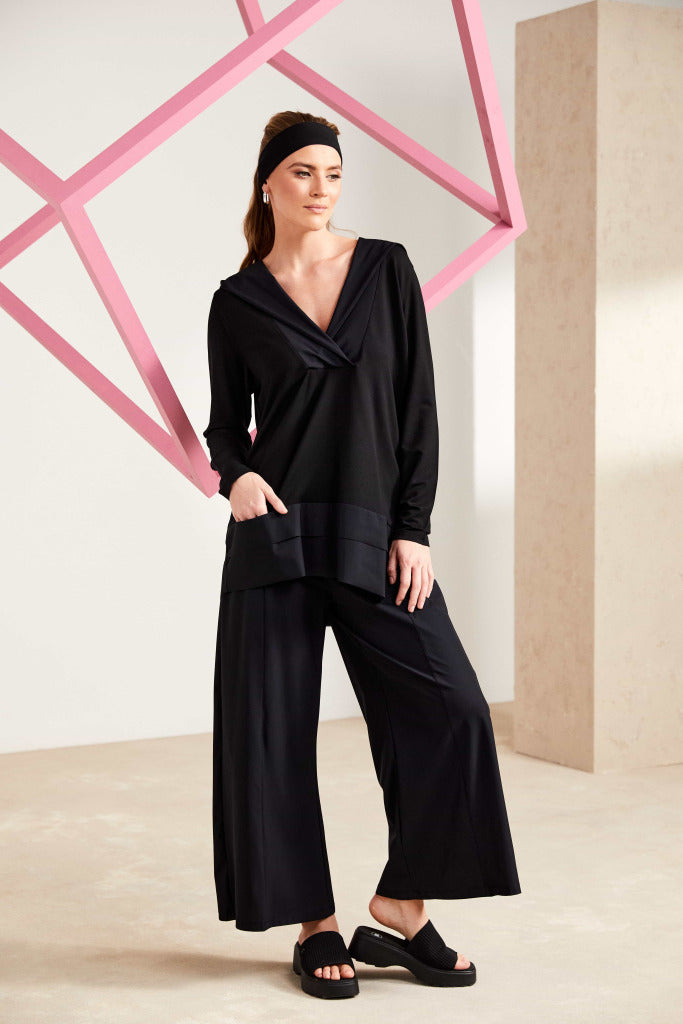 Black Wide Flared Leg Trousers - NAS25146