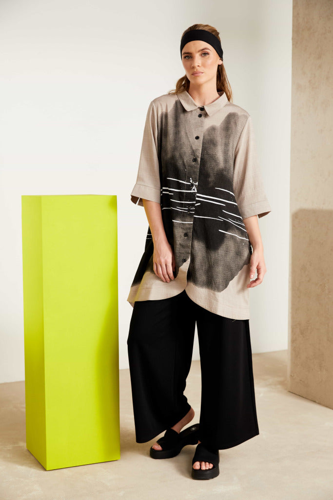 Taupe & Black Long Line Shirt - NAS25204