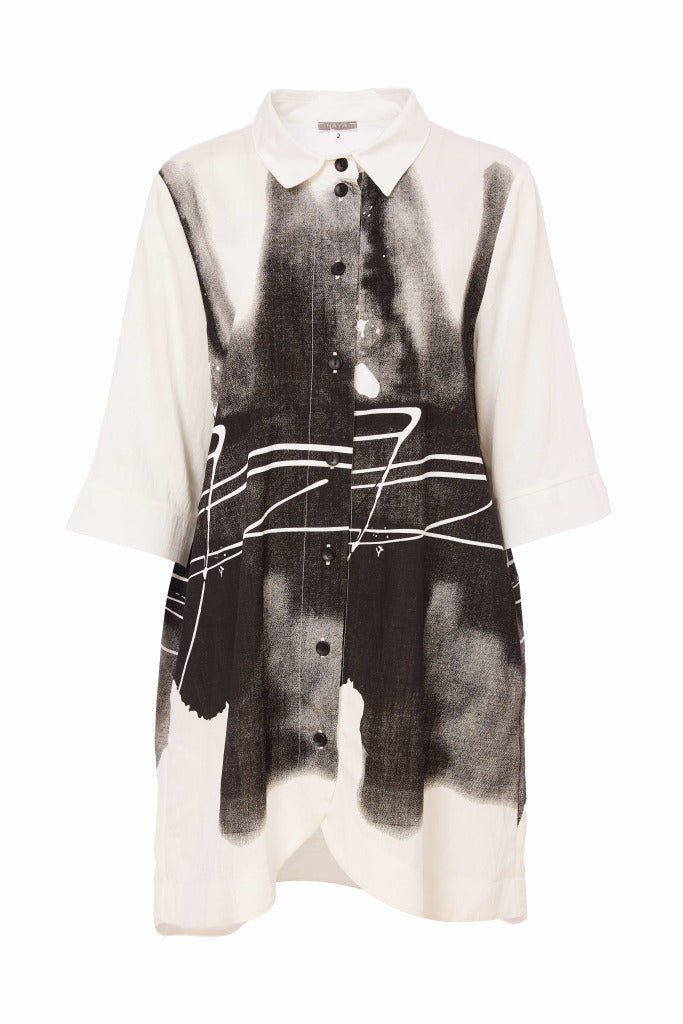 White & Black Long Line Shirt - NAS25204