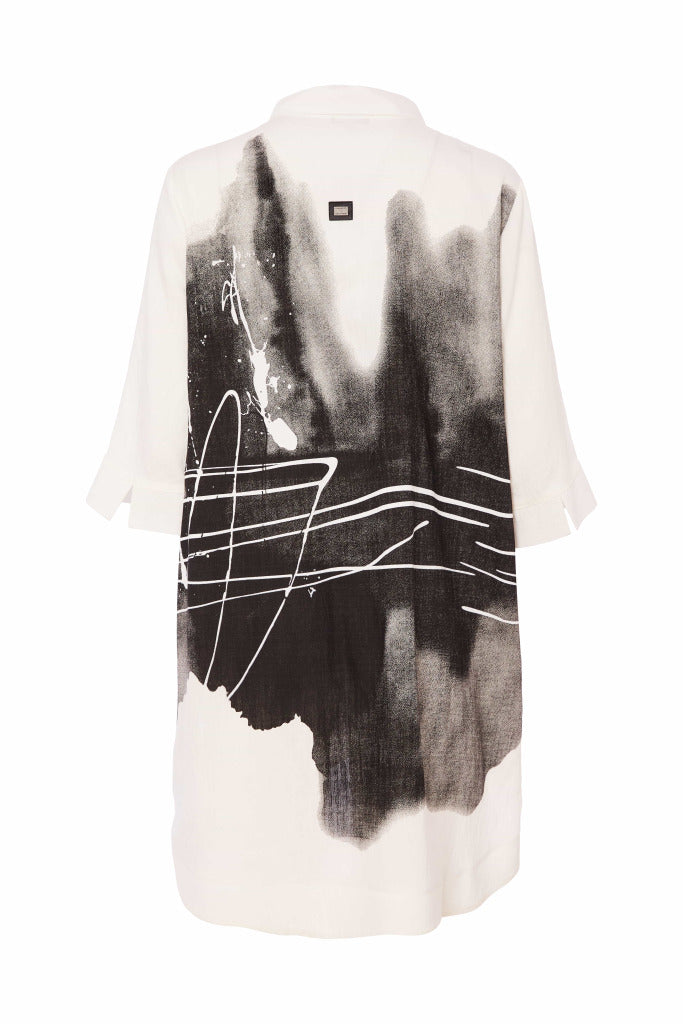 White & Black Long Line Shirt - NAS25204